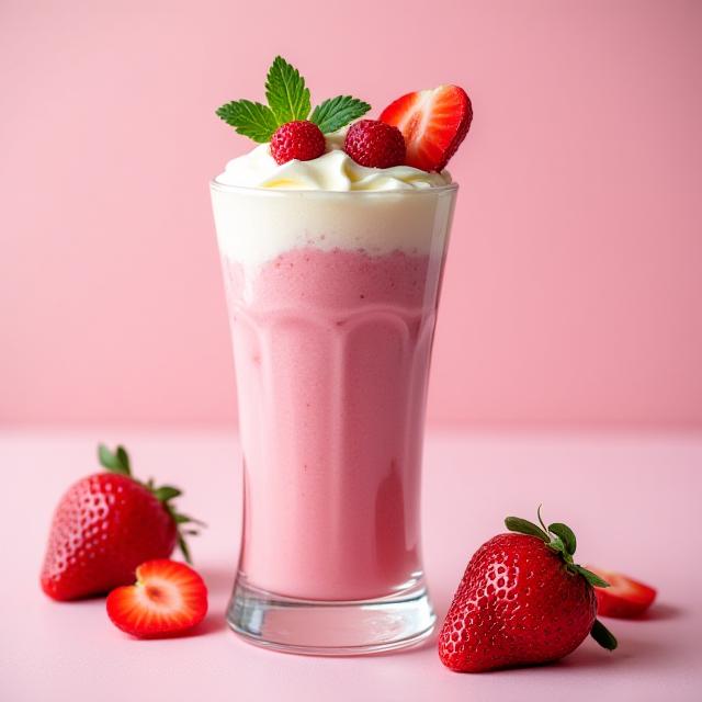 Strawberry vanilla shake with fresh berries